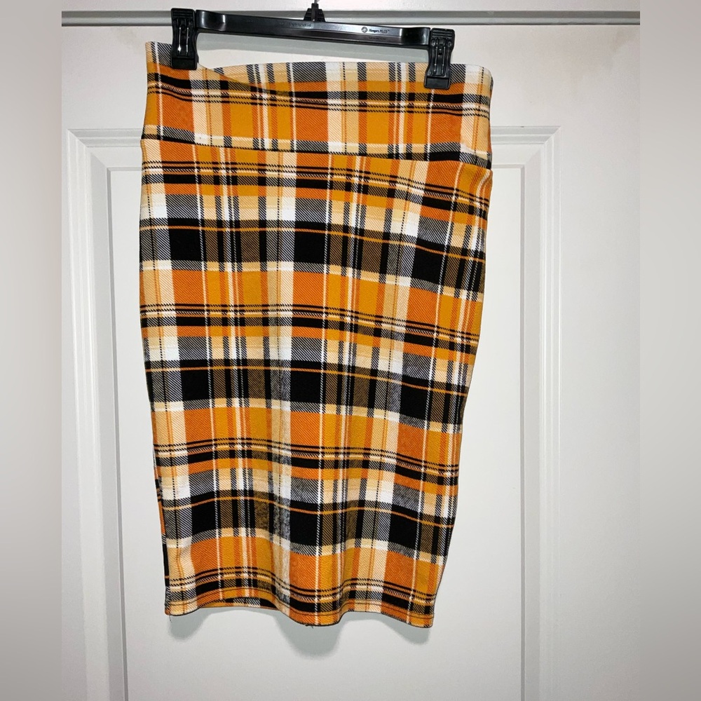 Yellow Check Print Pencil SKIRT Large